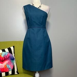 J Crew Misha Blue One Shoulder Sheath Dress 2 Cocktail Bridesmaid